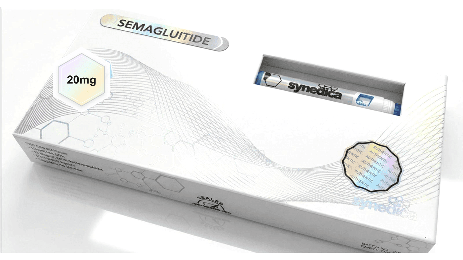 Cleaned Synedica Semaglutide 20mg packaging image