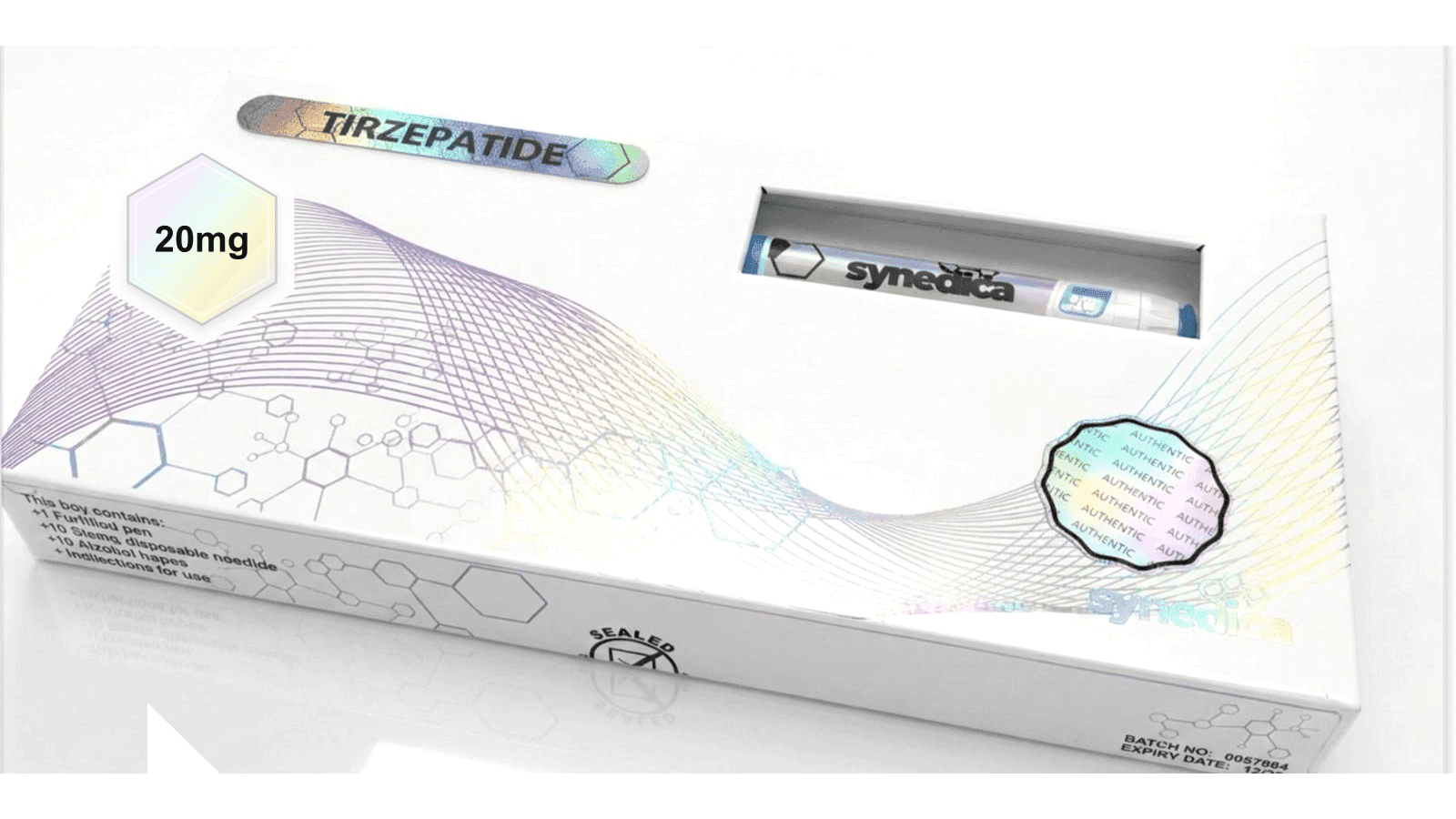 Cleaned Synedica Tirzepatide 20mg packaging image
